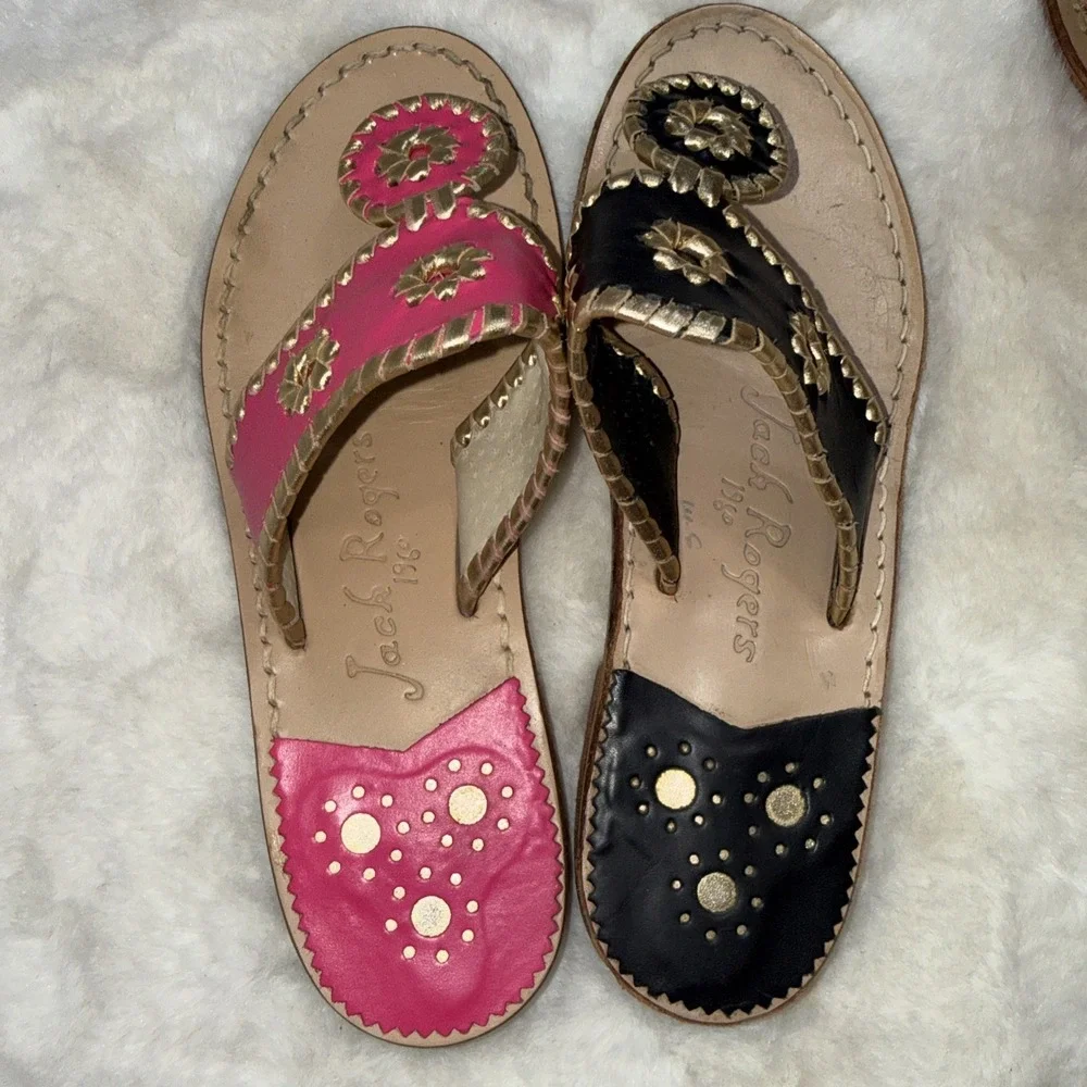 Jack Rogers Pink Gold‎ Leather Preppy Medallion Old Money Sandals Womens Size 5m